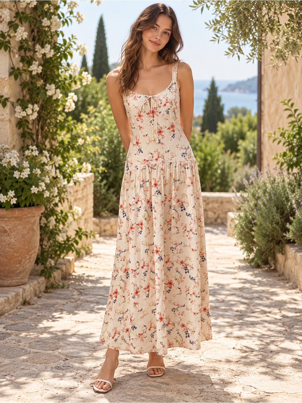 Caroline Constas floral linen blend maxi dress – size XS